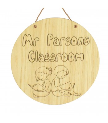 Laser Cut Oak Veneer Personalised Circle Classroom Plaque - Children theme